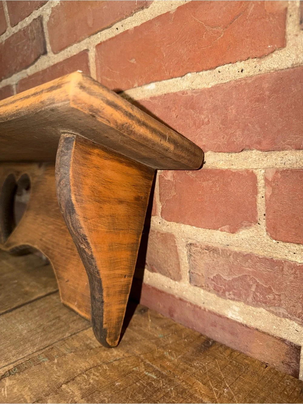 Wooden Heart Cutout Wall Shelf - Rustic Brown Farmhouse